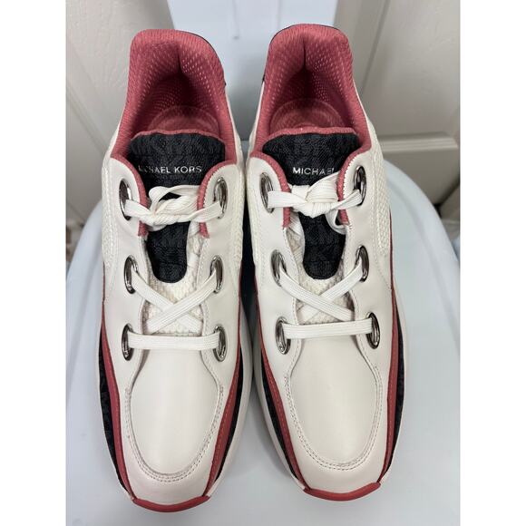 Michael Kors Women Michael Kors Women\'s Toni Trainer Running Sneakers White & Pink Leather Size 11